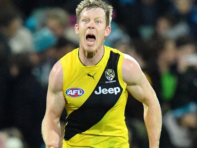Jack Riewoldt of the Tigers reacts after the final siren during the Round 15 AFL match between the Port Adelaide Power and the Richmond Tigers at Adelaide Oval in Adelaide, Saturday, July 1, 2017. (AAP Image/David Mariuz) NO ARCHIVING, EDITORIAL USE ONLY