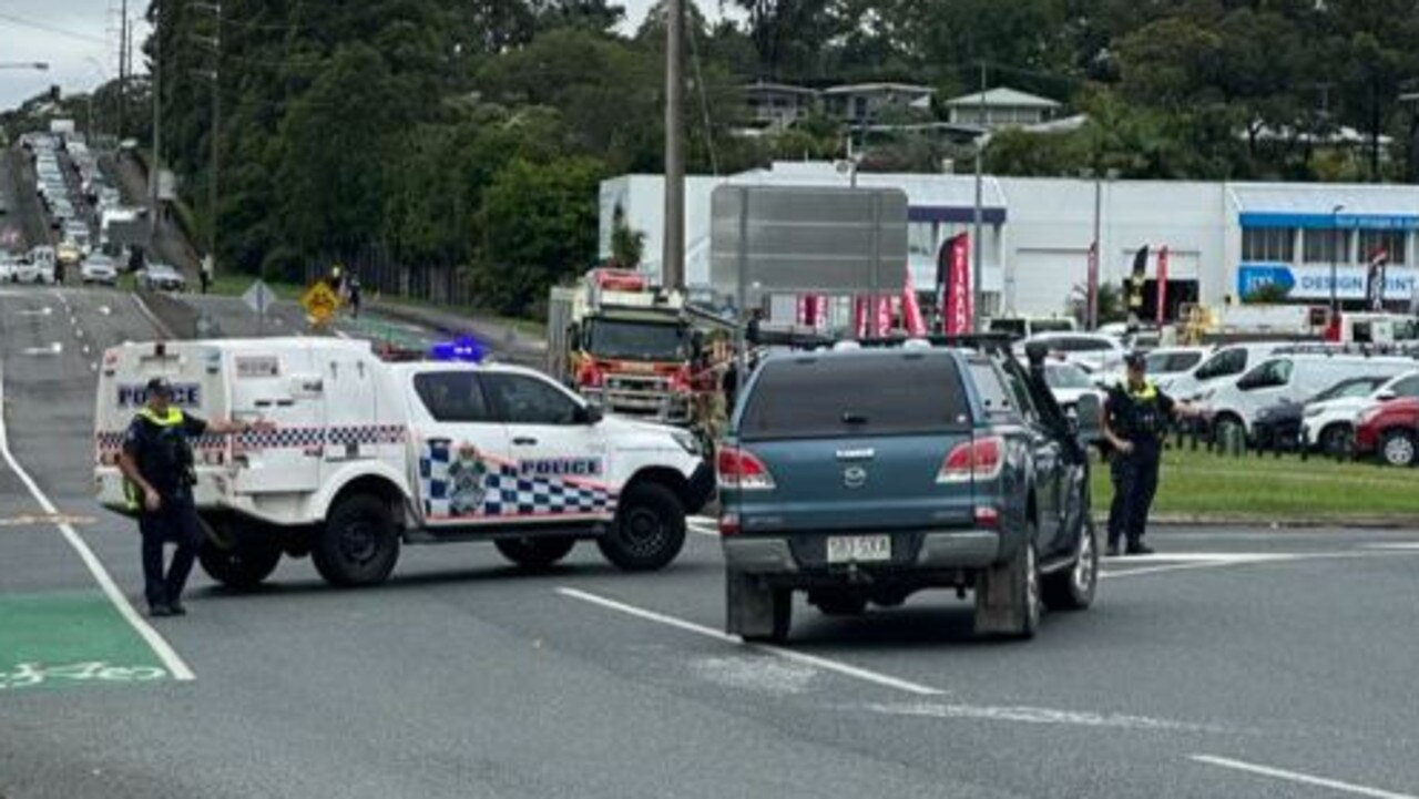 Sunshine Coast Police set up exclusion zone at Buderim following footpath explosion. Picture – Madeline Grace.