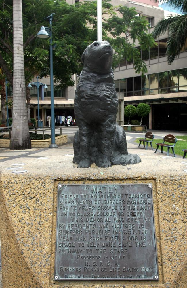 Statue of Matey the dog at Cavill Park in Surfers Paradise.