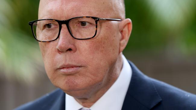 SYDNEY, AUSTRALIA - NewsWire Photos OCTOBER 15, 2024: The Leader of the Opposition Peter Dutton pictured at a press conference at the Italian Street Food Cafe inAbbotsford.Picture: NewsWire / Damian Shaw