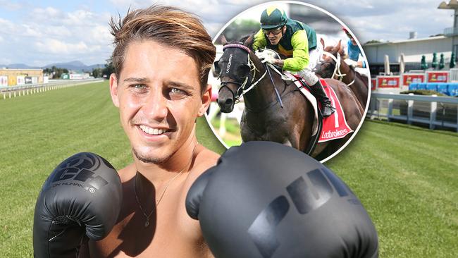 Jockey Jag Guthmann-Chester is aiming to knock his Group 1 opposition out of the park with classy colt Beau Dazzler (inset) in the Queensland Derby. Pictures: File, Trackside Photography