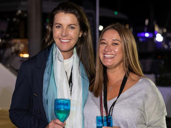 Melissa McGruddy and Leigh Marven for The Pulse at Maritimo Luxury Yachts global launch of the S75 and M75 at the Sanctuary Cove International Boat Show 2023. Picture: Celeste Humphrey