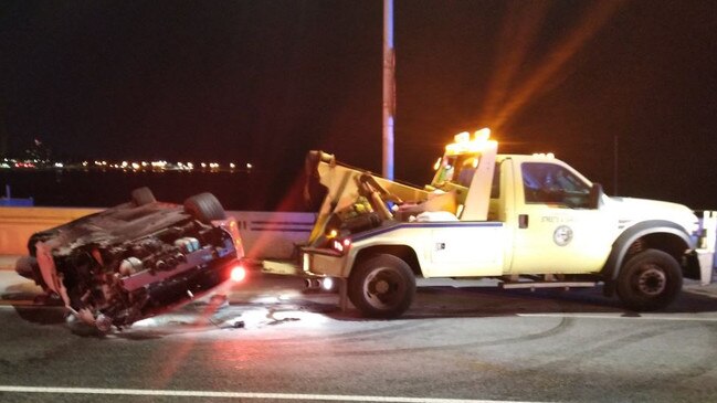 The occupants received minor injuries after the car rolled. Picture: Chicago Fire Department