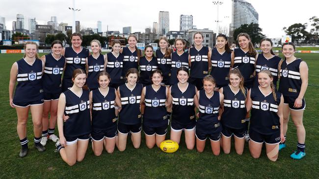 Caulfield Grammar pose for a photo. Picture: Dylan Burns/AFL Photos via Getty Images