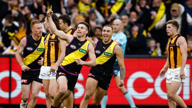 Liam Baker is a fan favourite at Tigerland. Picture: Dylan Burns/AFL Photos via Getty Images