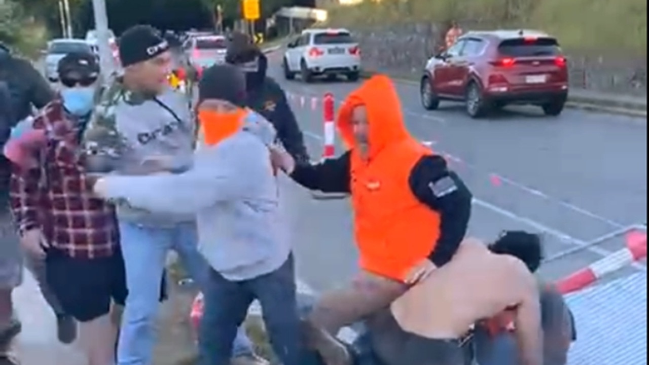 New footage of a wild brawl at a CFMEU picket line outside Cross River Rail has emerged.