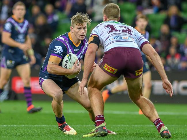 Harry Grant during his NRL debut in Round 11 2018 against the Manly Sea Eagles. Picture: NRL Imagery