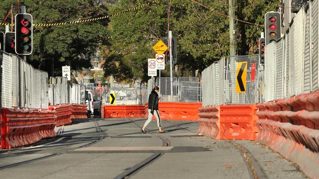 Surry Hills has been littered with bollards along the light rail route. Picture: Richard Dobson