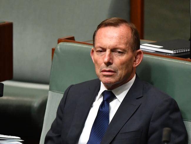 Former prime minister Tony Abbott during Question Time in the House of Representatives at Parliament House in Canberra, Tuesday, December 4, 2018. (AAP Image/Mick Tsikas) NO ARCHIVING