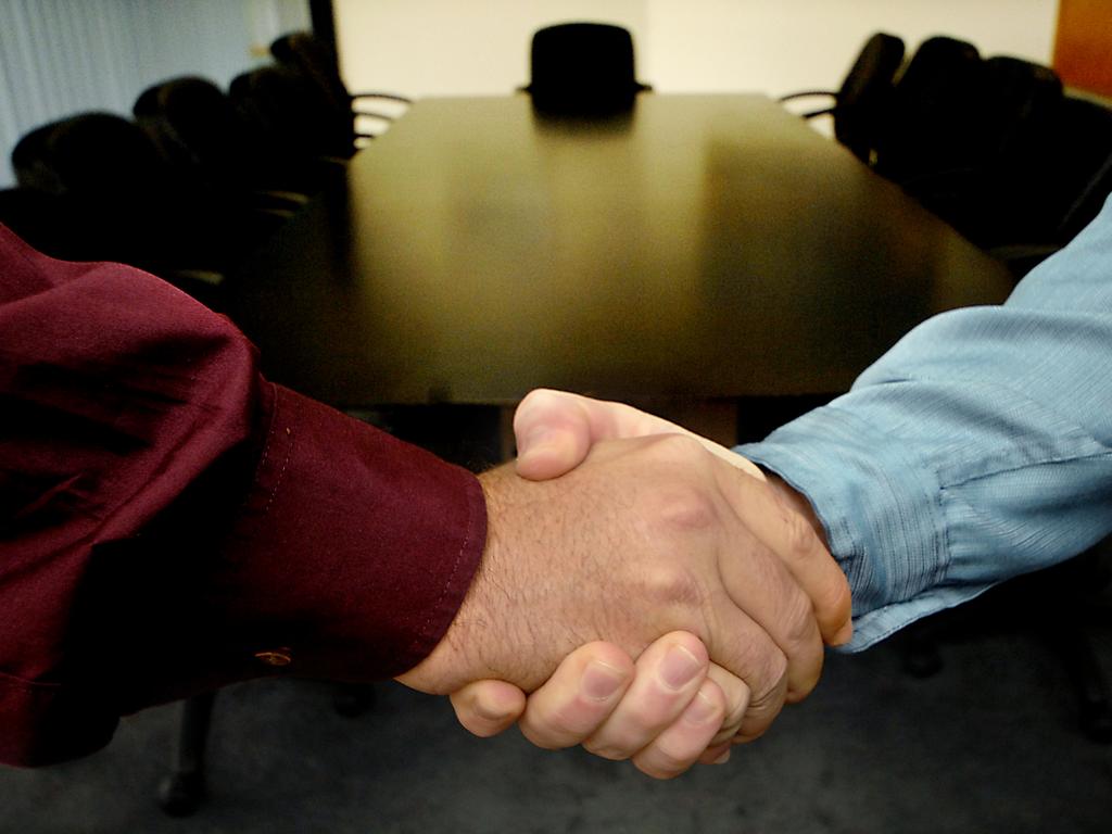 Humans can’t entwine trunks, but handshakes are also a complex form of greeting that can be delivered and interpreted in a huge variety of ways, depending on sensory factors like the firmness of the grip, the length of the handshake, eye contact during the handshake and whether either party is sweating. Picture: file image