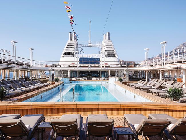 Silversea. Silver Muse cruise ship. Pool Deck and Jacuzzi Area, Silver Muse, pool deck viewEscape 18 February 202448hrs in...Silver MusePhoto - Silversea