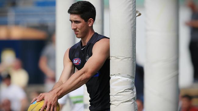 Carlton defender Jacob Weitering put through his paces at training. Picture: Wayne Ludbey