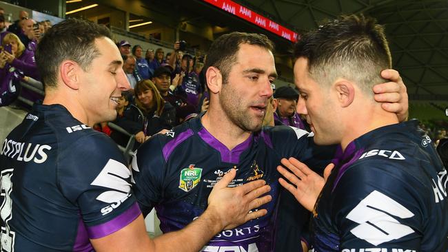 (L-R) Billy Slater, Cameron Smith and Cooper Cronk once formed the best ‘spine’ in the game. Picture: Getty Images