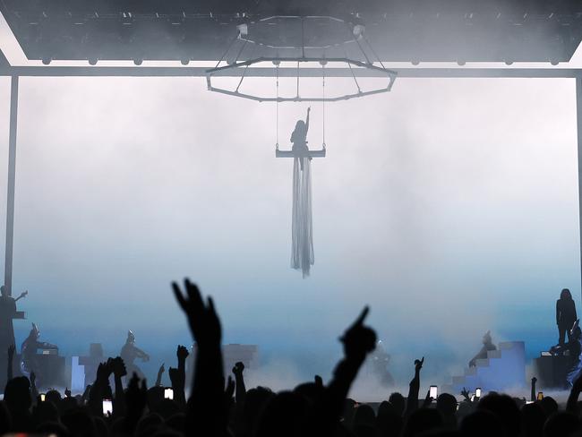 Kylie Minogue oversees her domain at Brisbane Entertainment Centre. Picture: Josh Woning