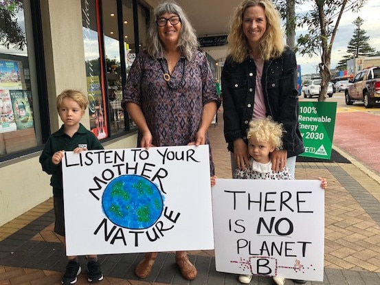 Greens candidate for Mackellar Pru Wawn with supporters outside Liberal MP Jason Falinski's office. Picture: Supplied.