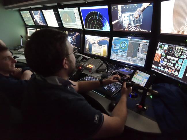 Scientists control the deep-sea diving robot Victor 6000 in the search-and-rescue operation. Picture: Stephane Lesbats/Ifremer/Abaca Press/AAP