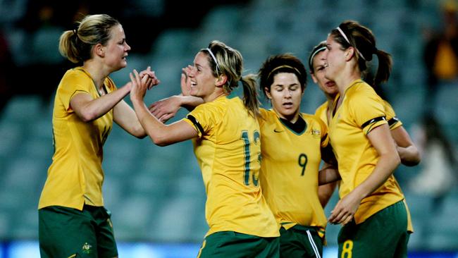 Former Matilda Amy Chapman celebrates during her 20-game international career.