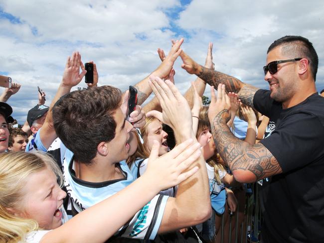 Match-winning tryscorer Andrew Fifita high-fives some fans Picture: Stephen Cooper