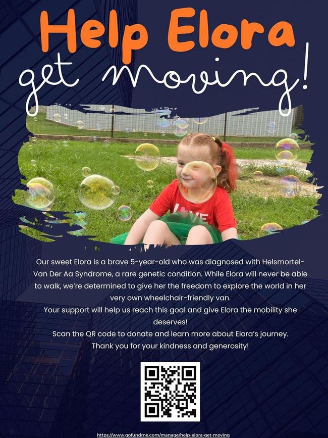 A flyer promoting the ‘Help Elora Get Moving’ fundraising campaign for Ingham kindergartener Elora Bremen. Picture: Supplied