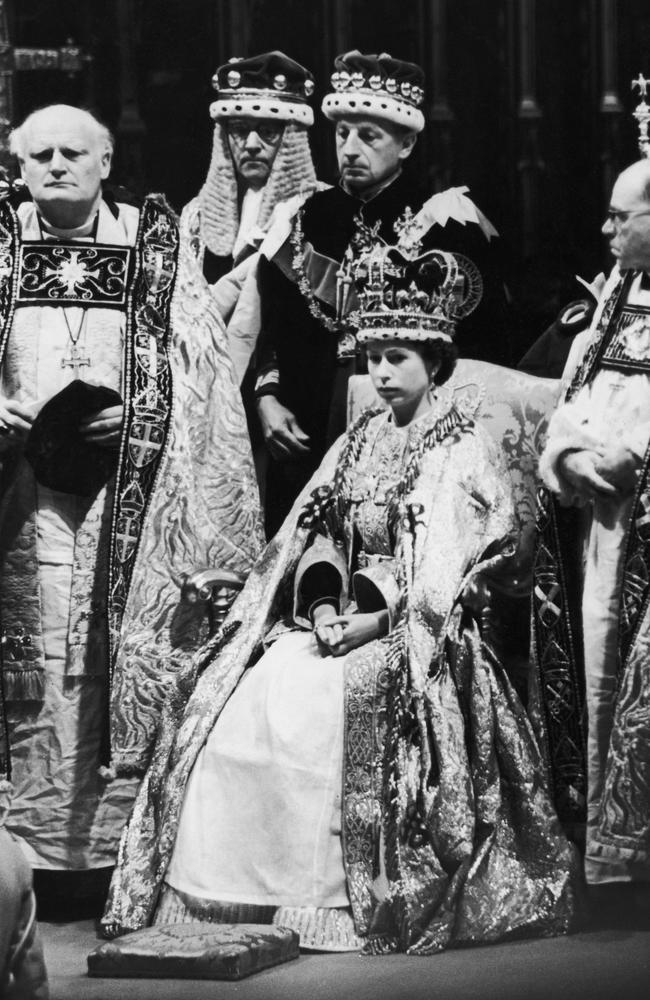 Queen Elizabeth II’s coronation in 1953, a solemn but afterwards joyous occasion that led to the second Elizabethan age of Britain which will end when the 90-year-old monarch dies. Picture: Reg Speller.
