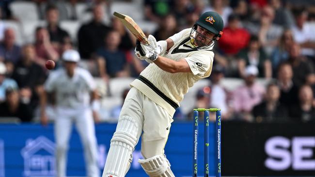 Australia's Travis Head hits a four late on day three. Picture: AFP