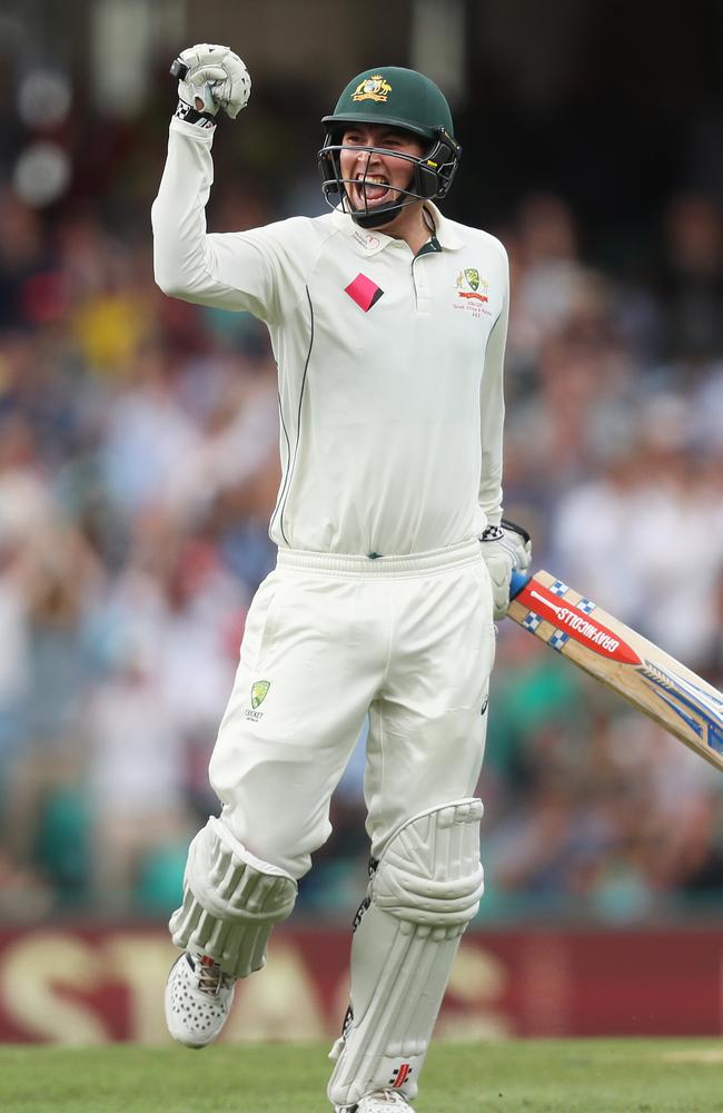 Former Australian Test batsman Matt Renshaw celebrates his maiden test century. Picture: Brett Costello