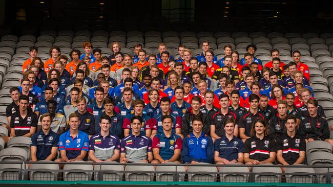 Every AFL draftee poses for a photo at the induction camp. Picture: Eugene Hyland