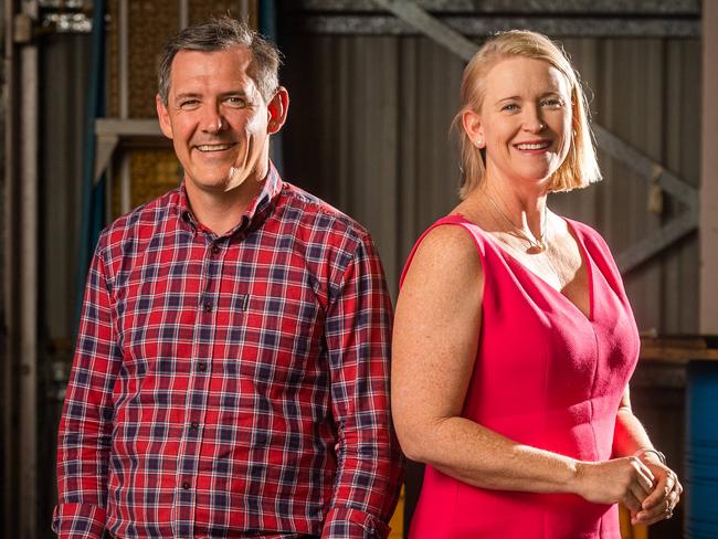 Adamant constructions are undertaking business improvement grant works at A&J Communications. Chief Minister Michael Gunner and Treasurer Nicole Manison address media regarding a new round of stimulus funding. Picture : Che Chorley