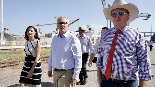 Prime Minister Scott Morrison and Deputy Prime Minister Barnaby Joyce visit Townsville Port to announce funding of $5.4bn to build Hells Gates Dam. Picture: Adam Taylor