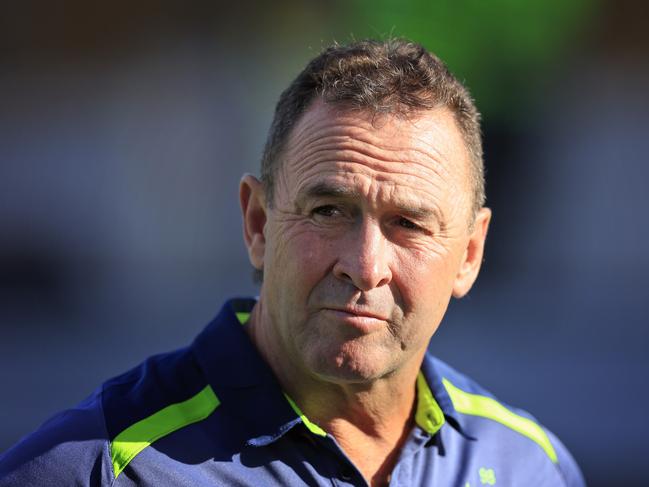 SYDNEY, AUSTRALIA - FEBRUARY 18: Raiders coach Ricky Stuart looks on during the NRL Trial match between the Sydney Roosters and the Canberra Raiders at Leichhardt Oval on February 18, 2022 in Sydney, Australia. (Photo by Mark Evans/Getty Images)