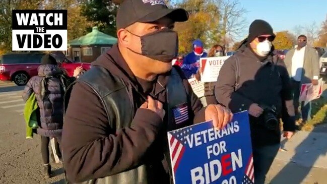 Veteran slams Trump supporter outside Biden Detroit rally