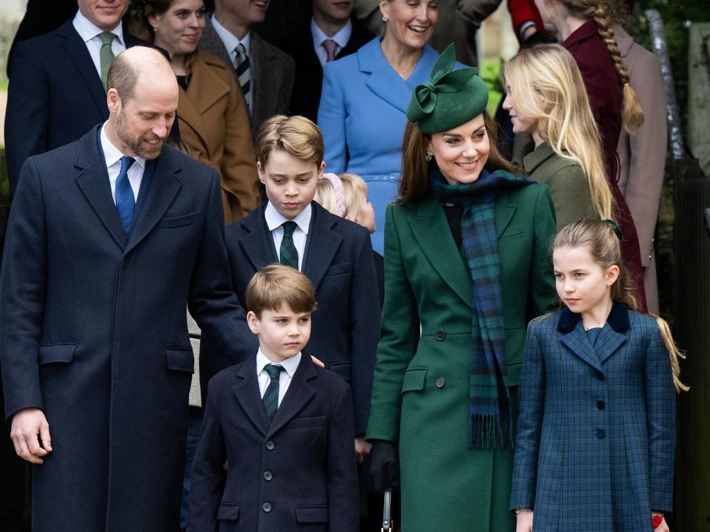 Prince William, Prince of Wales, Prince Louis of Wales, Prince George of Wales, Catherine, Princess of Wales and Princess Charlotte of Wales at a Christmas service last year. Picture: Samir Hussein/WireImage
