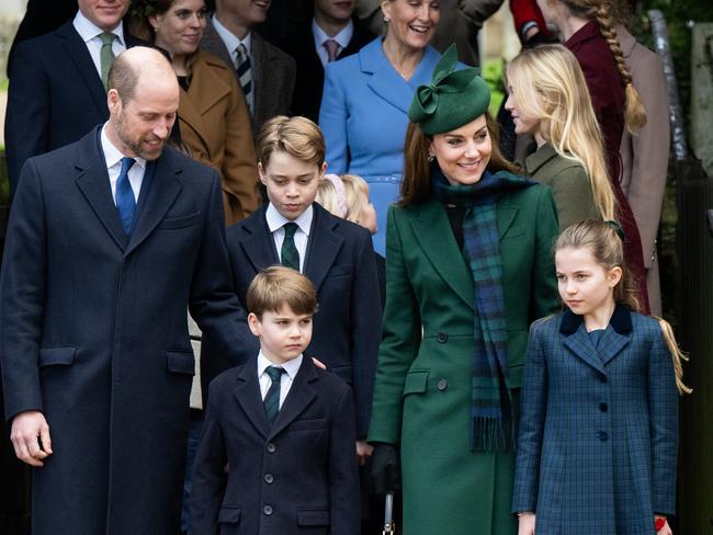 Prince William, Prince of Wales, Prince Louis of Wales, Prince George of Wales, Catherine, Princess of Wales and Princess Charlotte of Wales at a Christmas service last year. Picture: Samir Hussein/WireImage