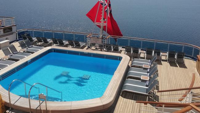 An empty pool area aboard the Ruby Princess off NSW.