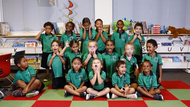 MY FIRST YEAR 2024 – SILLY FACES – Cairns West State School Prep C Front: Vincent, Alisha, Melennious, Selina, Rubysue. Middle: Makonnen, Aeshna, Neveah, Gikana, Ember-Rose, Miseron. Back: Jo’Ziah, Roman, Ruth, Lemuel, Atarah, Amyis. Picture: Brendan Radke STRICTLY ONE TIME USE ONLY