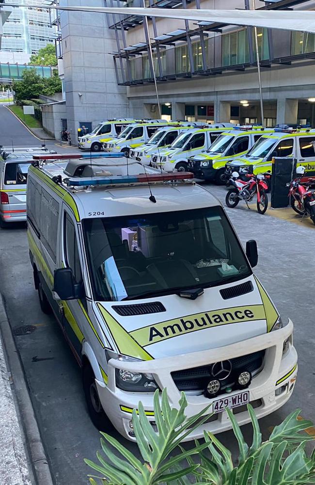 Ambulances at the Royal Brisbane and Women's Hospital on Monday evening. Picture: Supplied