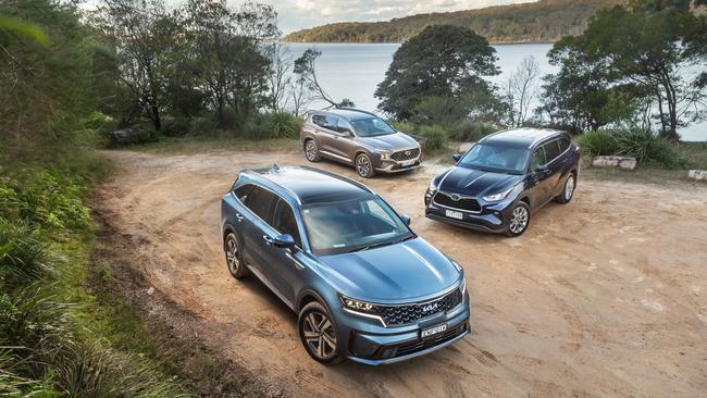 The Kia Sorento, Toyota Kluger and Hyundai Santa Fe present compelling options.