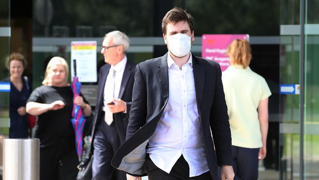 Journalist Lachlan Moffet Gray leaving Royal North Shore hospital after getting tested for coronavirus. Picture: Jane Dempster