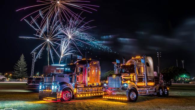 Trucks and fireworks at the truck show as part of Convoy for Kids Brisbane. Picture: Shutter Shock Photography