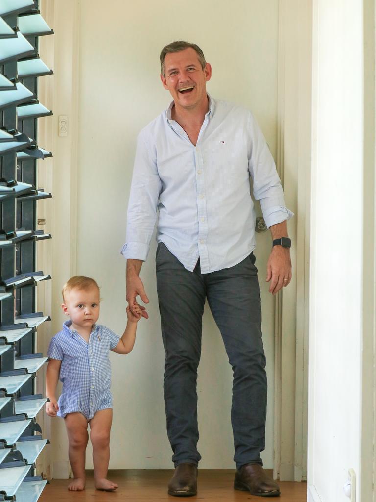 NT Chief Minister Michael Gunner and son Hudson. Picture: Glenn Campbell