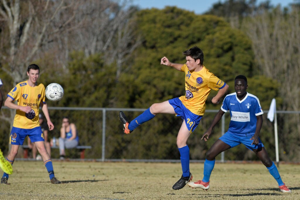 Calum Proctor of USQ FC against Rockville in Toowoomba Football League Premier Men round 14 at Captain Cook Reserve Des McGovern oval, Sunday, June 24, 2018. Picture: Kevin Farmer