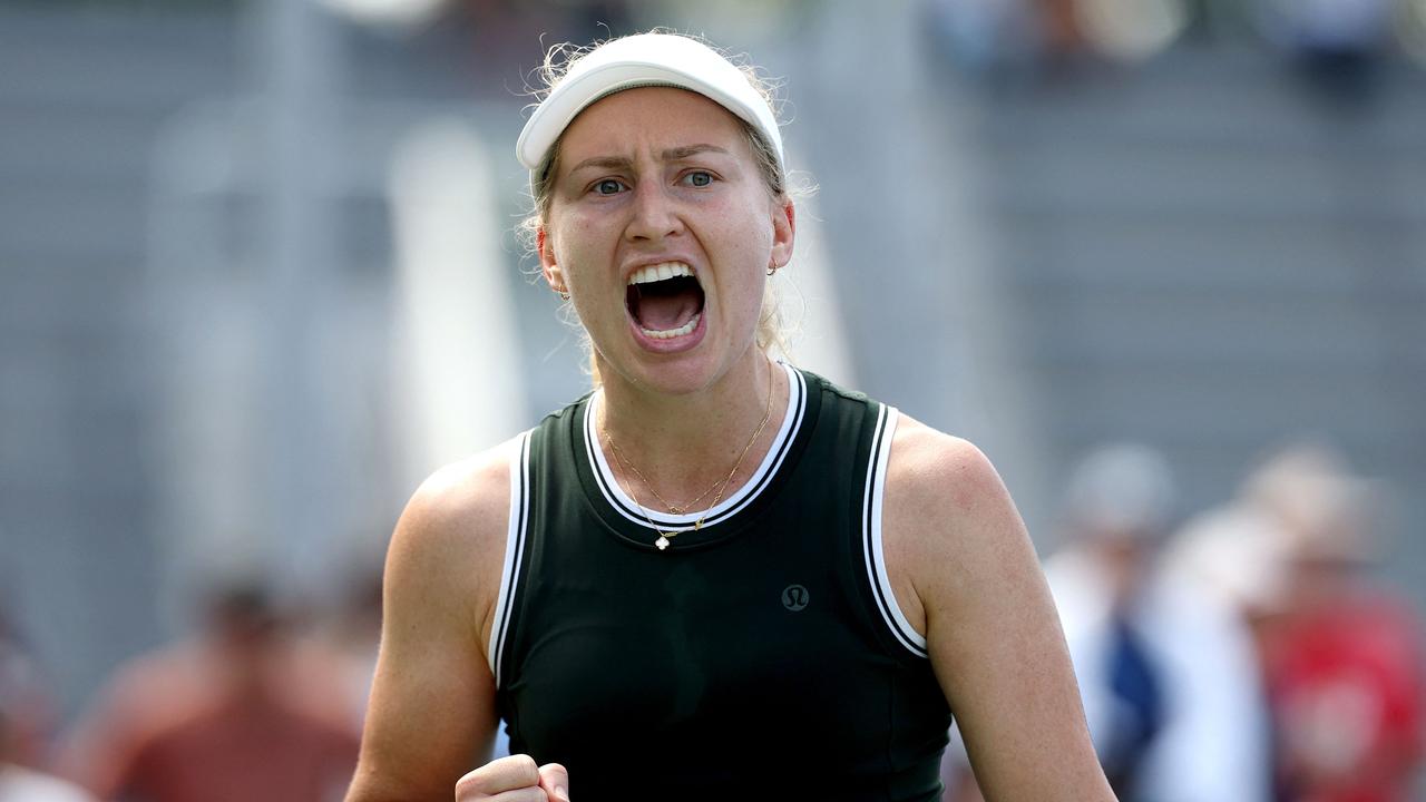 NEW YORK, NEW YORK - AUGUST 27: Daria Saville of Australia reacts against Ena Shibahara of Japan during their Women's Singles First Round match on Day Two of the 2024 US Open at the USTA Billie Jean King National Tennis Center on August 27, 2024 in the Flushing neighbourhood of the Queens borough of New York City. Al Bello/Getty Images/AFP (Photo by AL BELLO / GETTY IMAGES NORTH AMERICA / Getty Images via AFP)