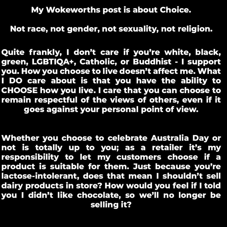 Mr Drake’s social media post about the debate around selling Australia Day merchandise.