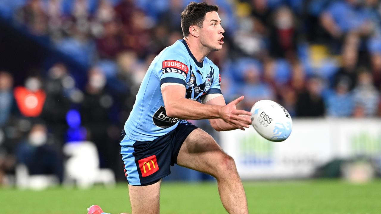 Mitchell Moses made his Origin debut in 2021 but suffered a serious back injury early on. Picture: Bradley Kanaris / Getty Images