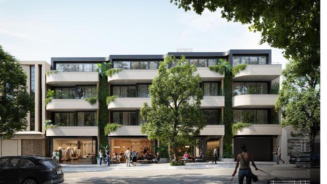 An artist impression of the proposed development for 26-32 Hall St Bondi. The proposal is for a four storey shop top housing block. Image: Waverley Council