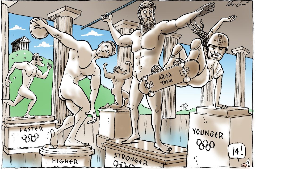 Mark Knight's Faster, Higher, Stronger – Younger Arisa Trew cartoon. Picture: Mark Knight