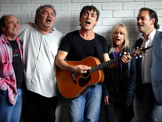 Darryl Lovegrove with the cast of musical Let It Be, a tribute to the Beatles, in 1997. (L to R) Glenn Shorrock, Doug Parkinson, Mark Williams and Sharon O'Neill. 