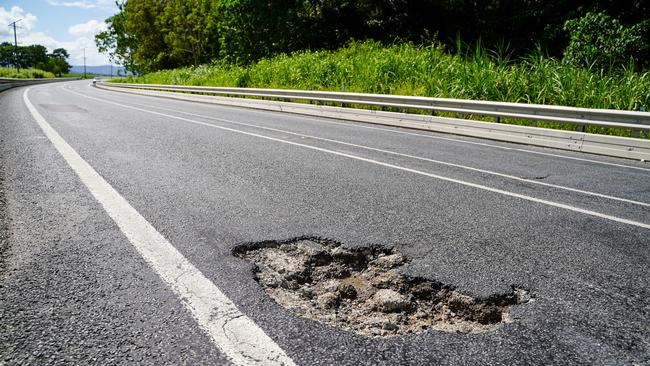 Potholes emerging on the Bruce Highway near Mackay after rain. Picture: Heidi Petith