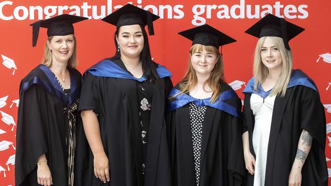 UTAS Graduations, Belinda Dooley, Grace Coleman, Jessanna Gent and Isabelle Creavin at Hobart. Picture Chris Kidd