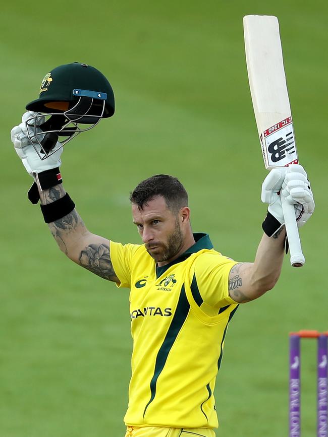 Matthew Wade celebrates a century for Australia A last month. Picture: GETTY